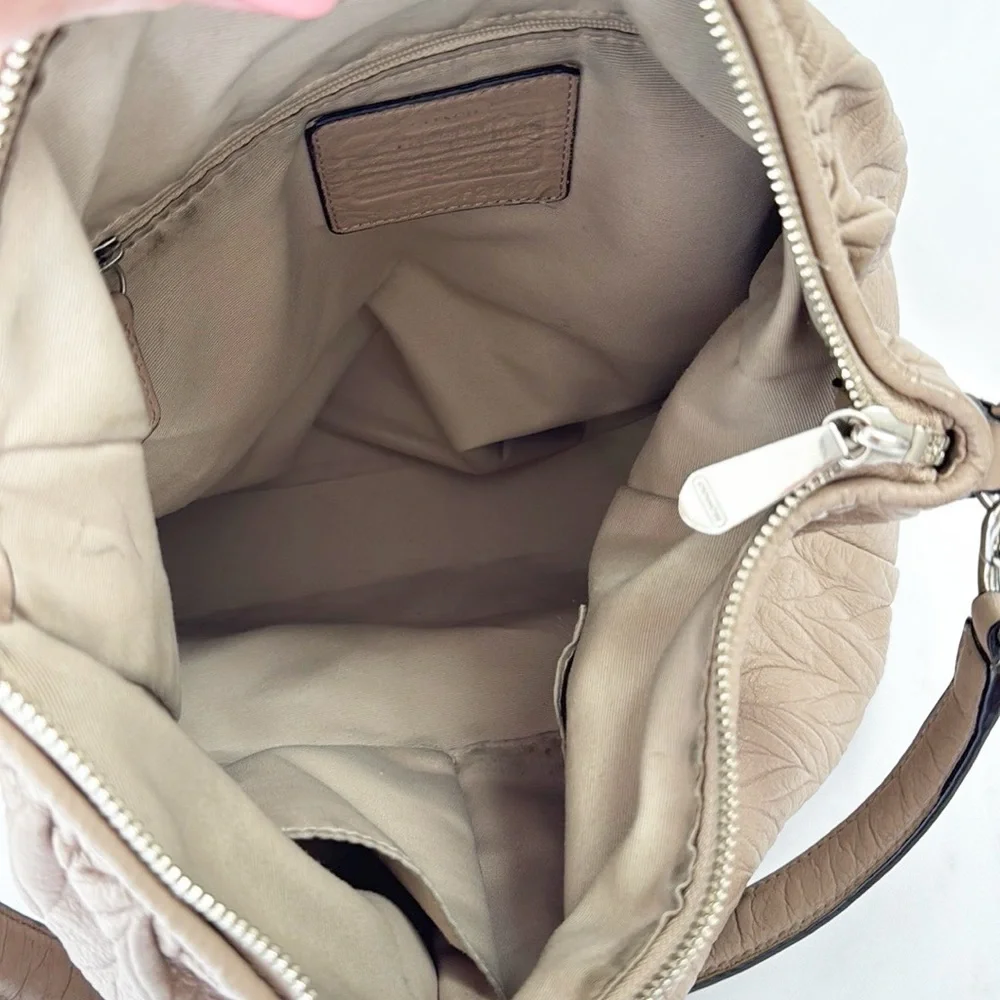 Coach Taupe Quilted Leather Hobo Bag with Silver Hardware